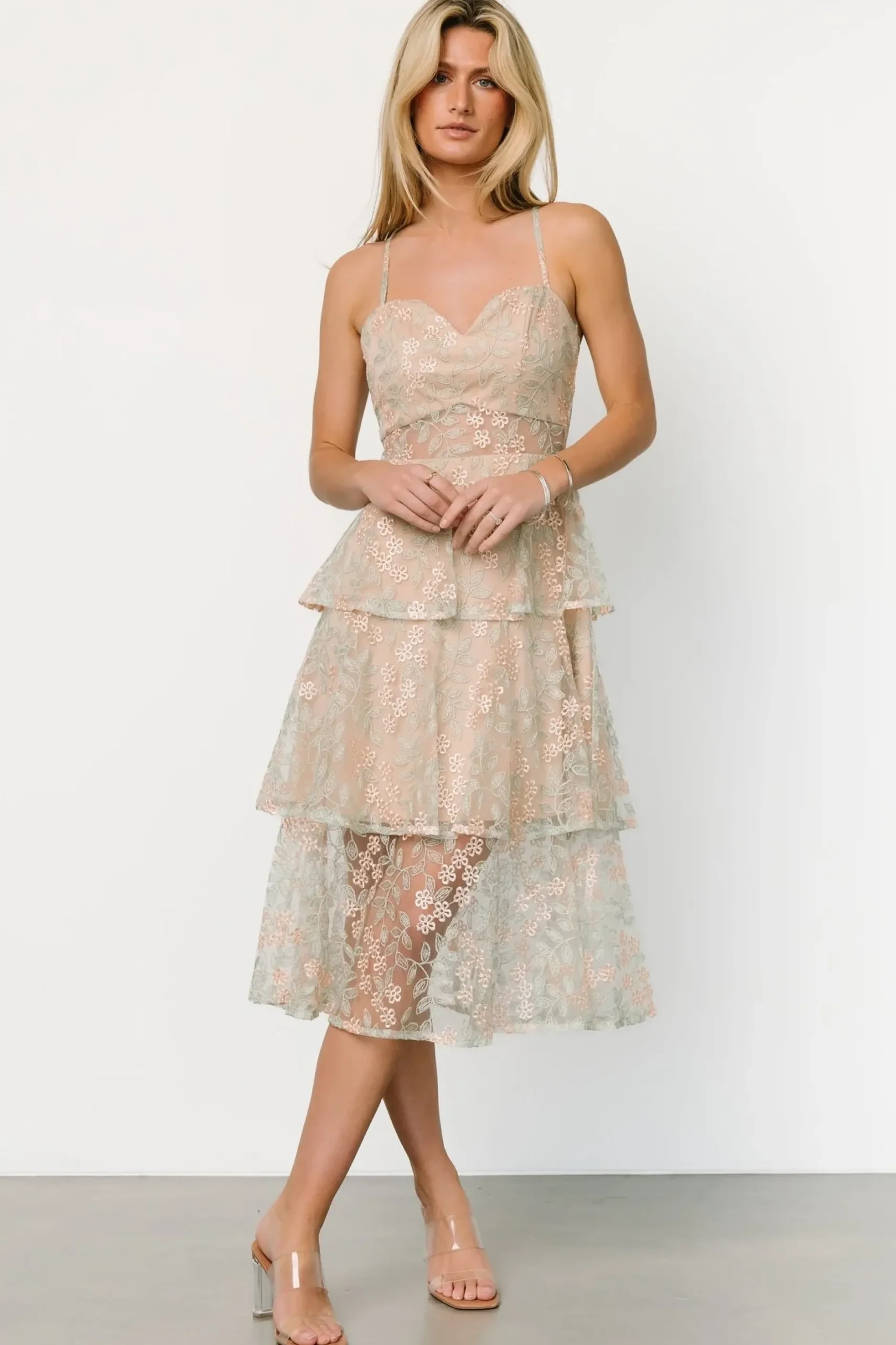 Baltic Born tulle styles|Georgiana Embroidered Midi Dress | Sage