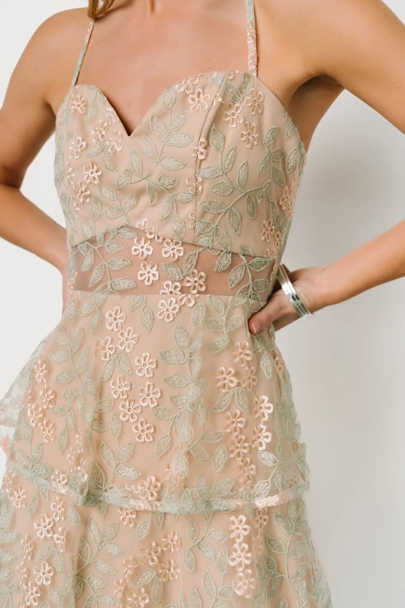 Baltic Born tulle styles|Georgiana Embroidered Midi Dress | Sage