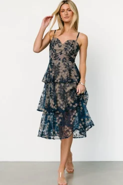 Baltic Born tulle styles|Georgiana Embroidered Midi Dress | Navy