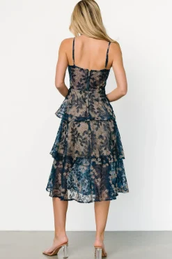 Baltic Born tulle styles|Georgiana Embroidered Midi Dress | Navy