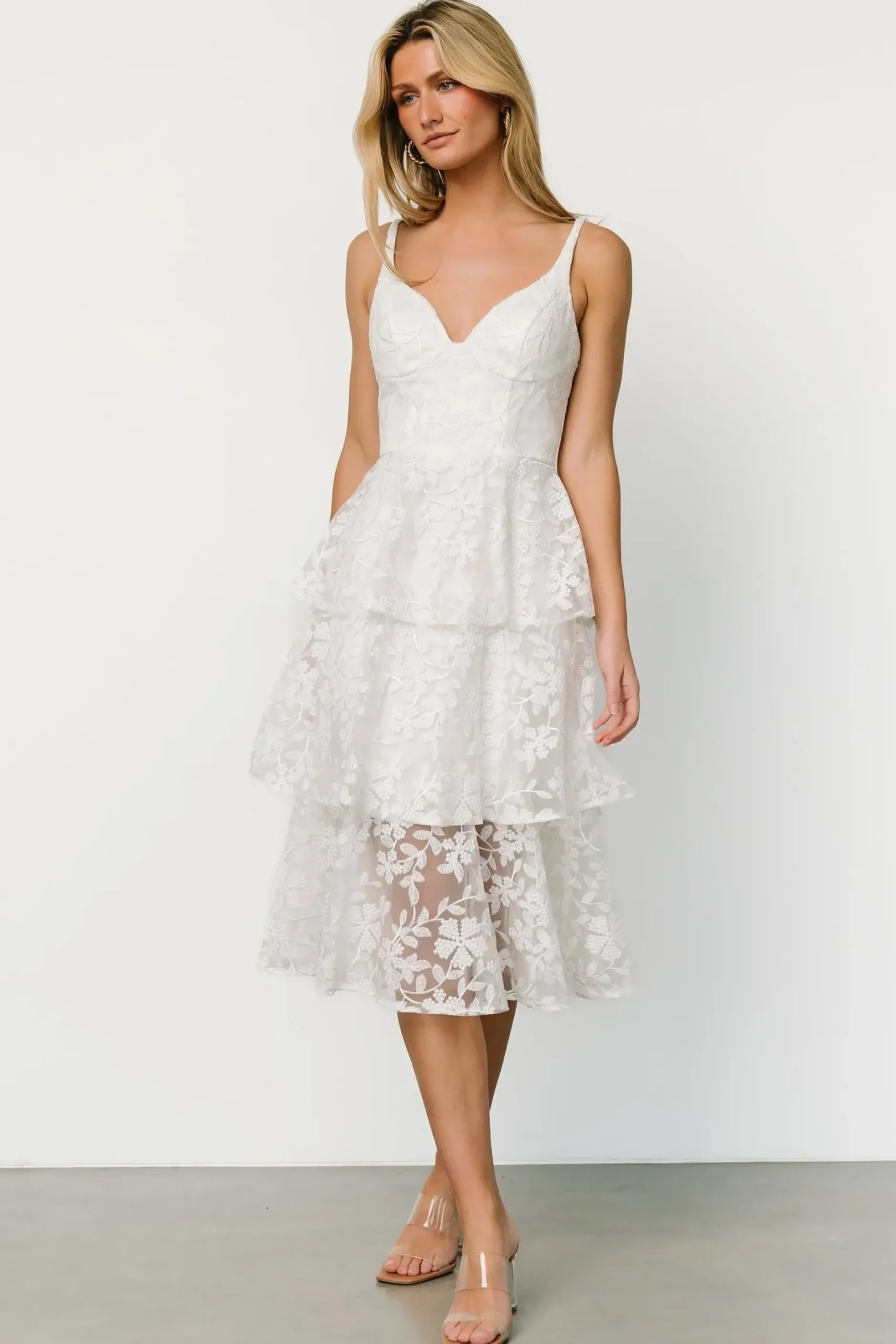 Baltic Born COMING SOON|Giavanna Tiered Midi Dress | Off White