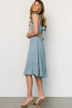 Baltic Born midi dresses|Gretta Ruffle Tie Back Midi Dress | Dusty Blue