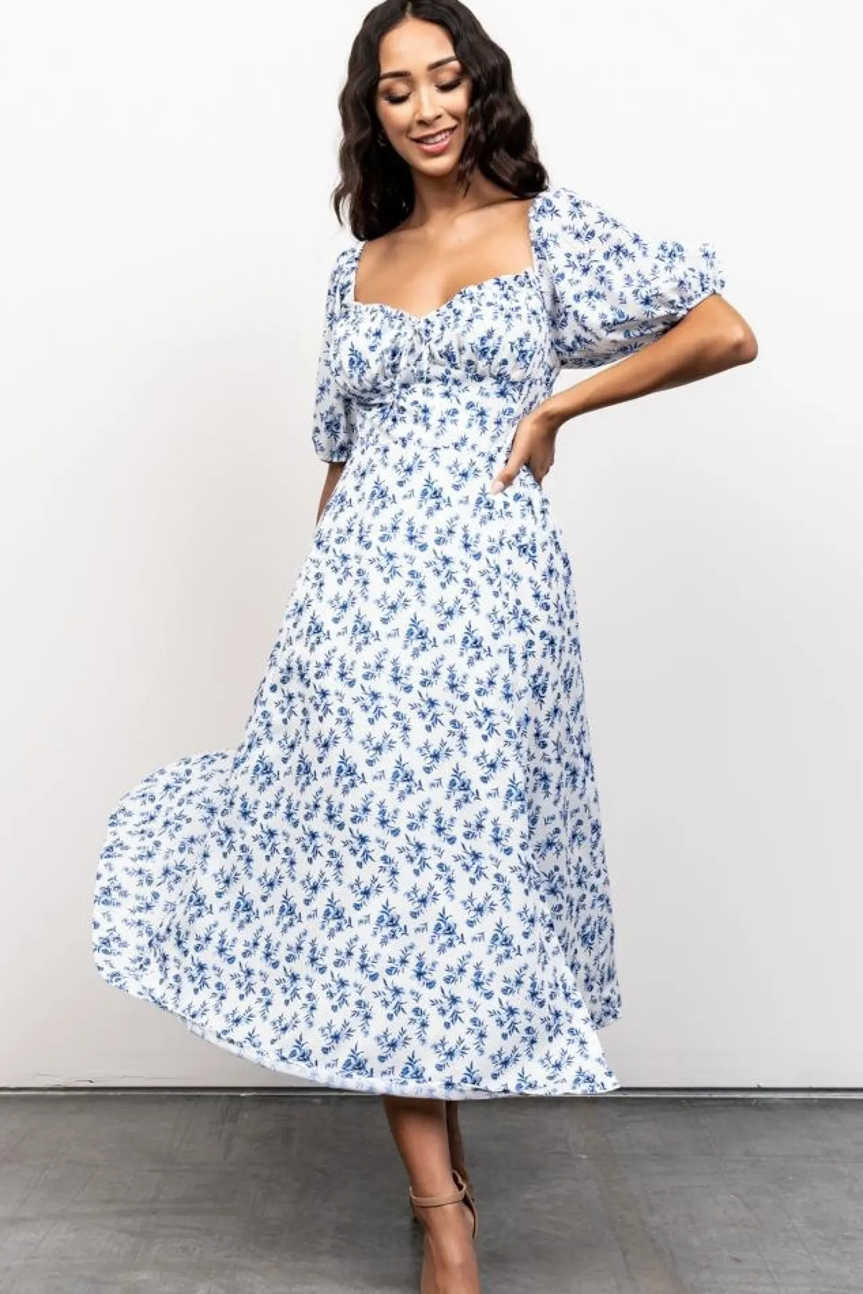 Baltic Born SALE|Gwen Smocked Midi Dress | Blue Floral