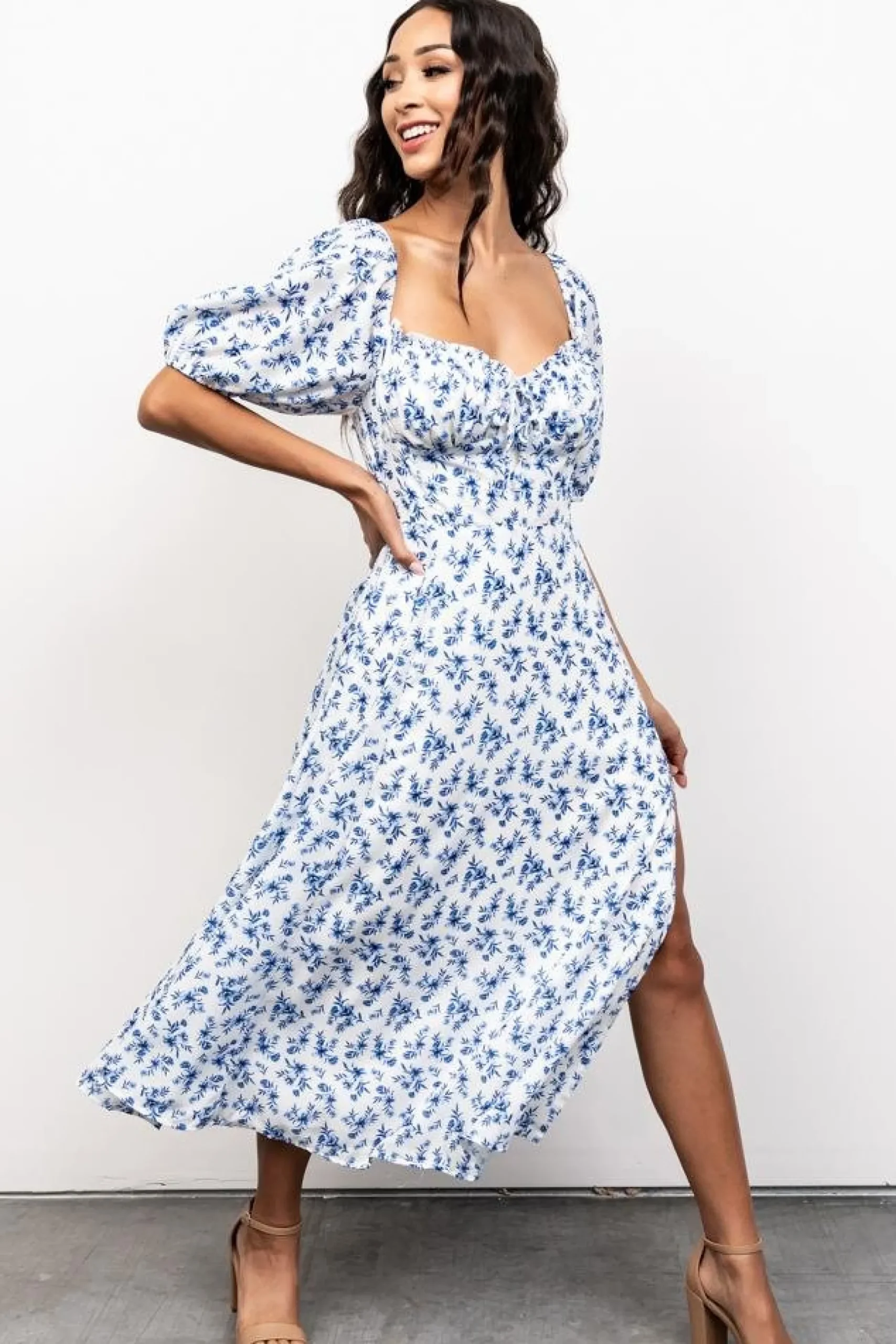 Baltic Born SALE|Gwen Smocked Midi Dress | Blue Floral