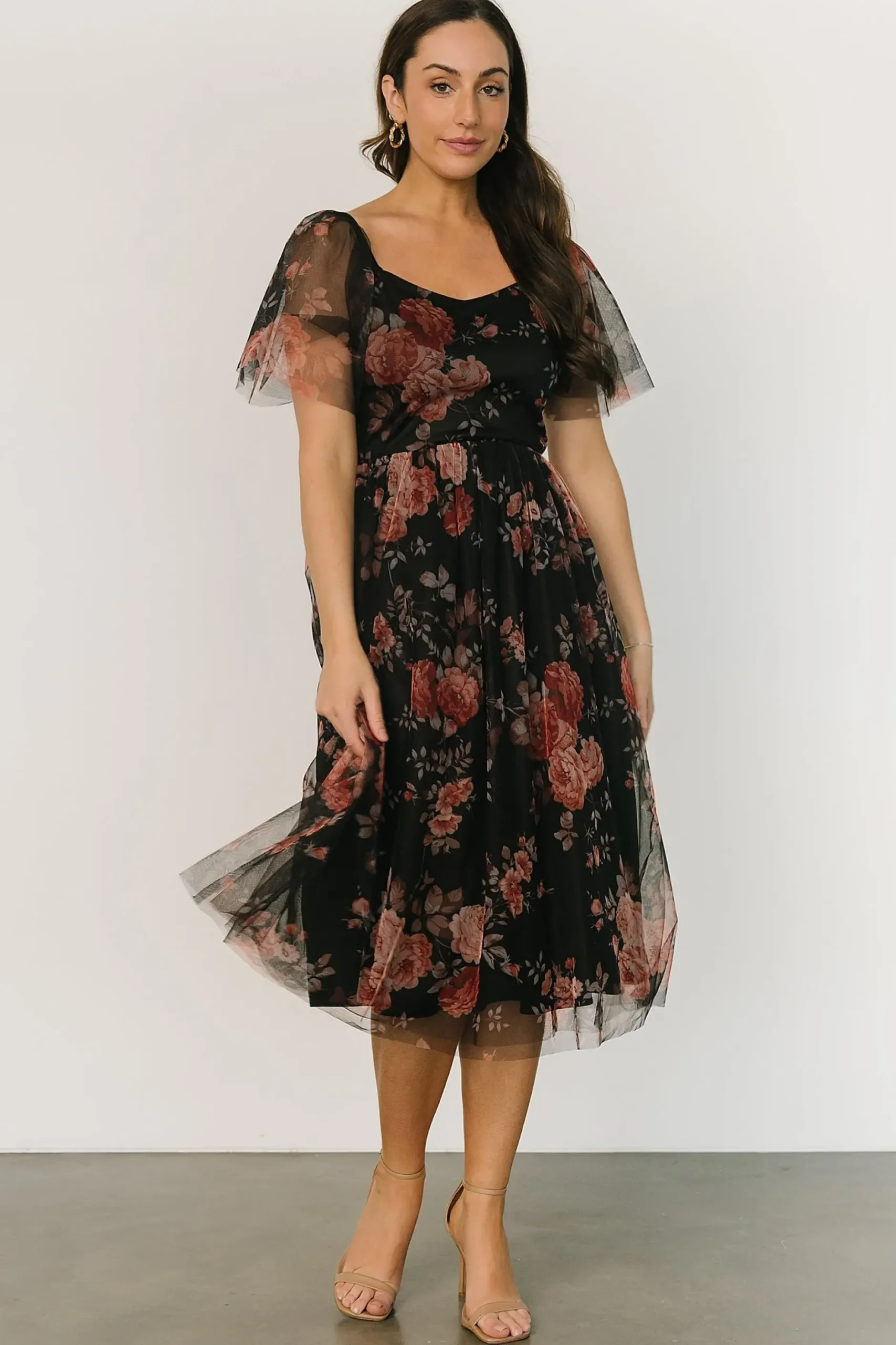 Baltic Born WINTER ESSENTIALS|COMING SOON|Gwyneth Tulle Midi Dress | Black Multi