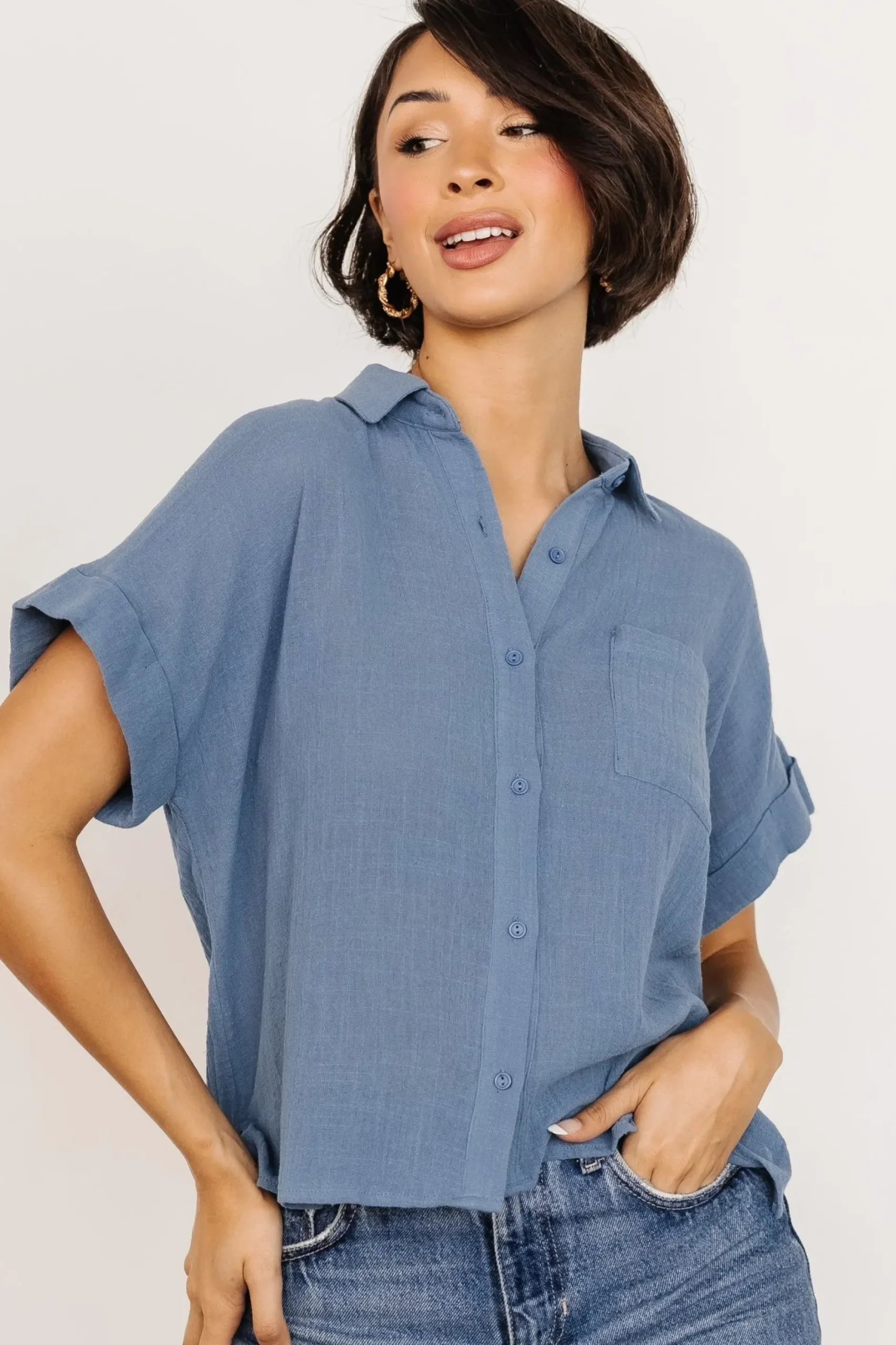 Baltic Born blouses + shirts|Hammond Short Sleeve Top | Slate Blue