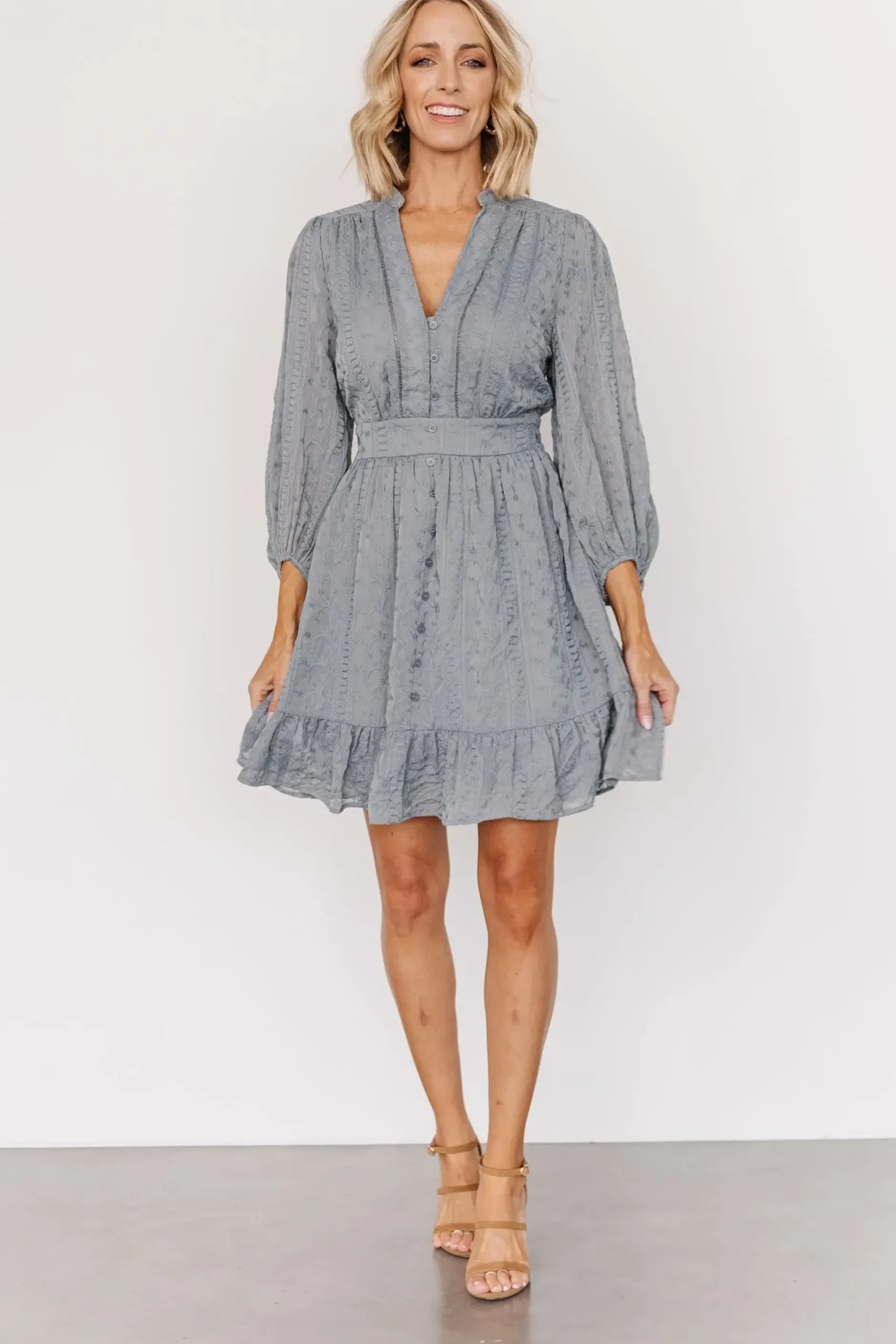 Baltic Born SALE|Harmony Embossed Dress | Dusty Blue