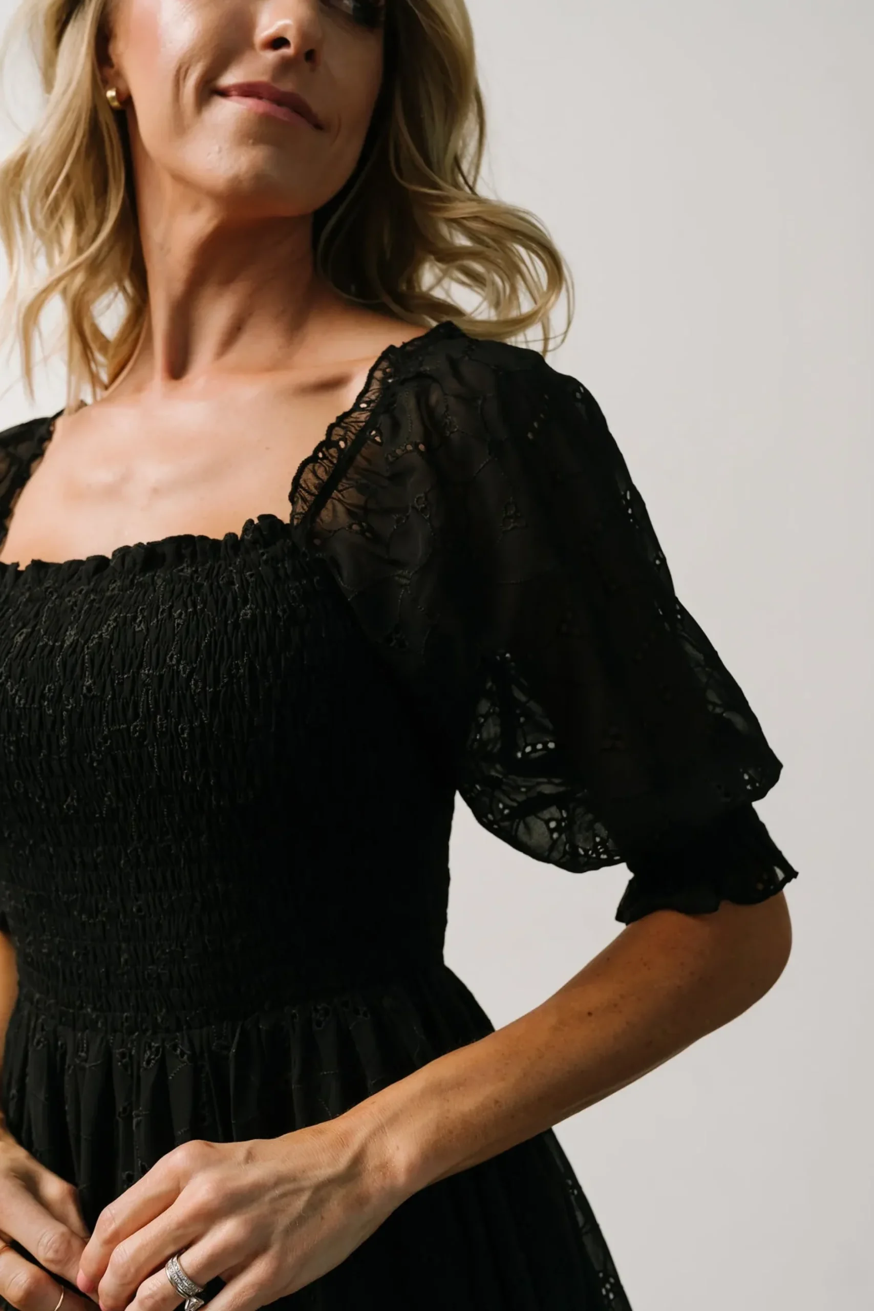 Baltic Born bump friendly|Hazel Eyelet Midi Dress | Black