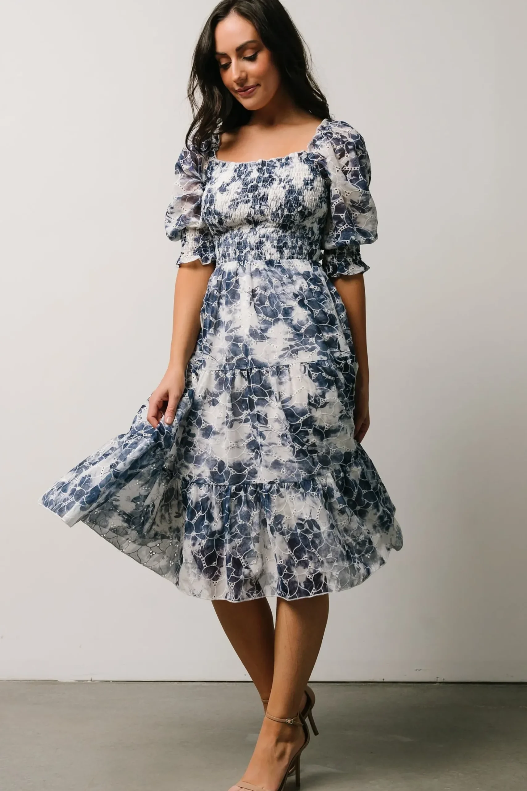 Baltic Born bump friendly|Hazel Eyelet Midi Dress | Navy