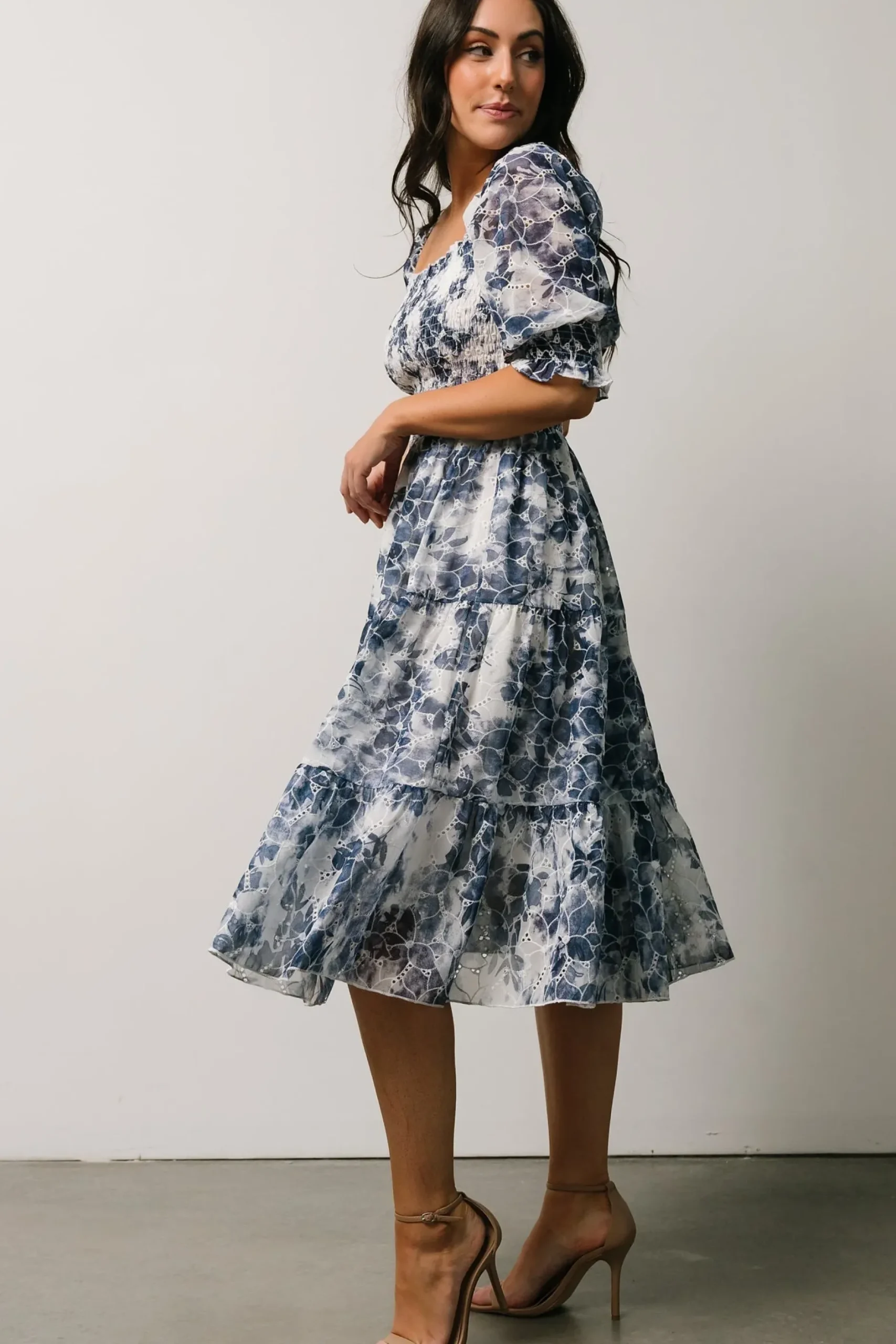 Baltic Born bump friendly|Hazel Eyelet Midi Dress | Navy