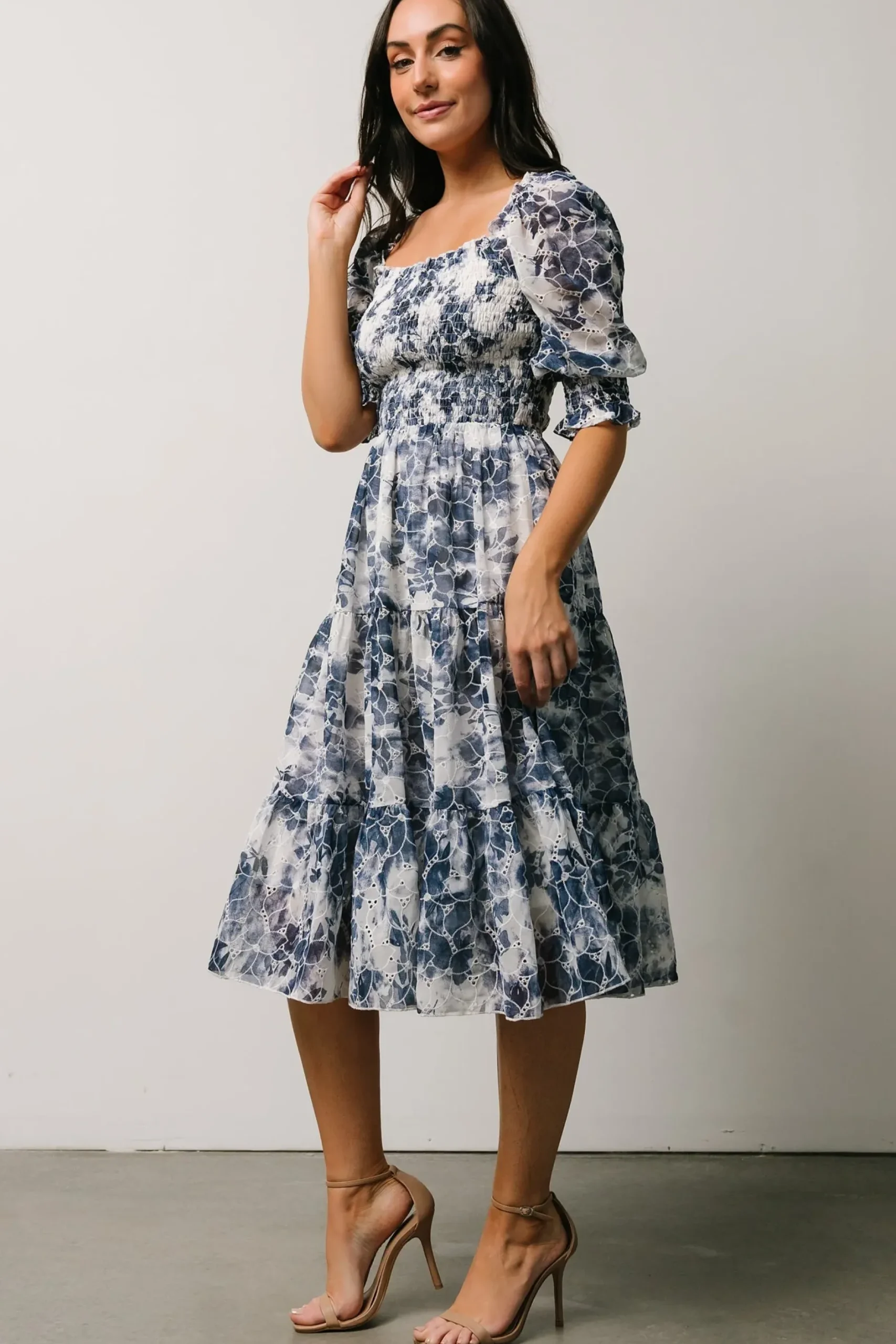 Baltic Born bump friendly|Hazel Eyelet Midi Dress | Navy