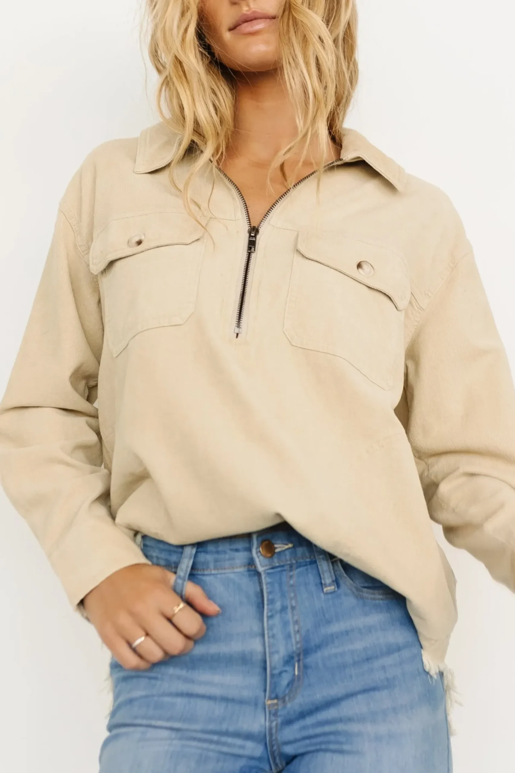 Baltic Born outerwear|Hector Half Zip Corduroy Top | Natural