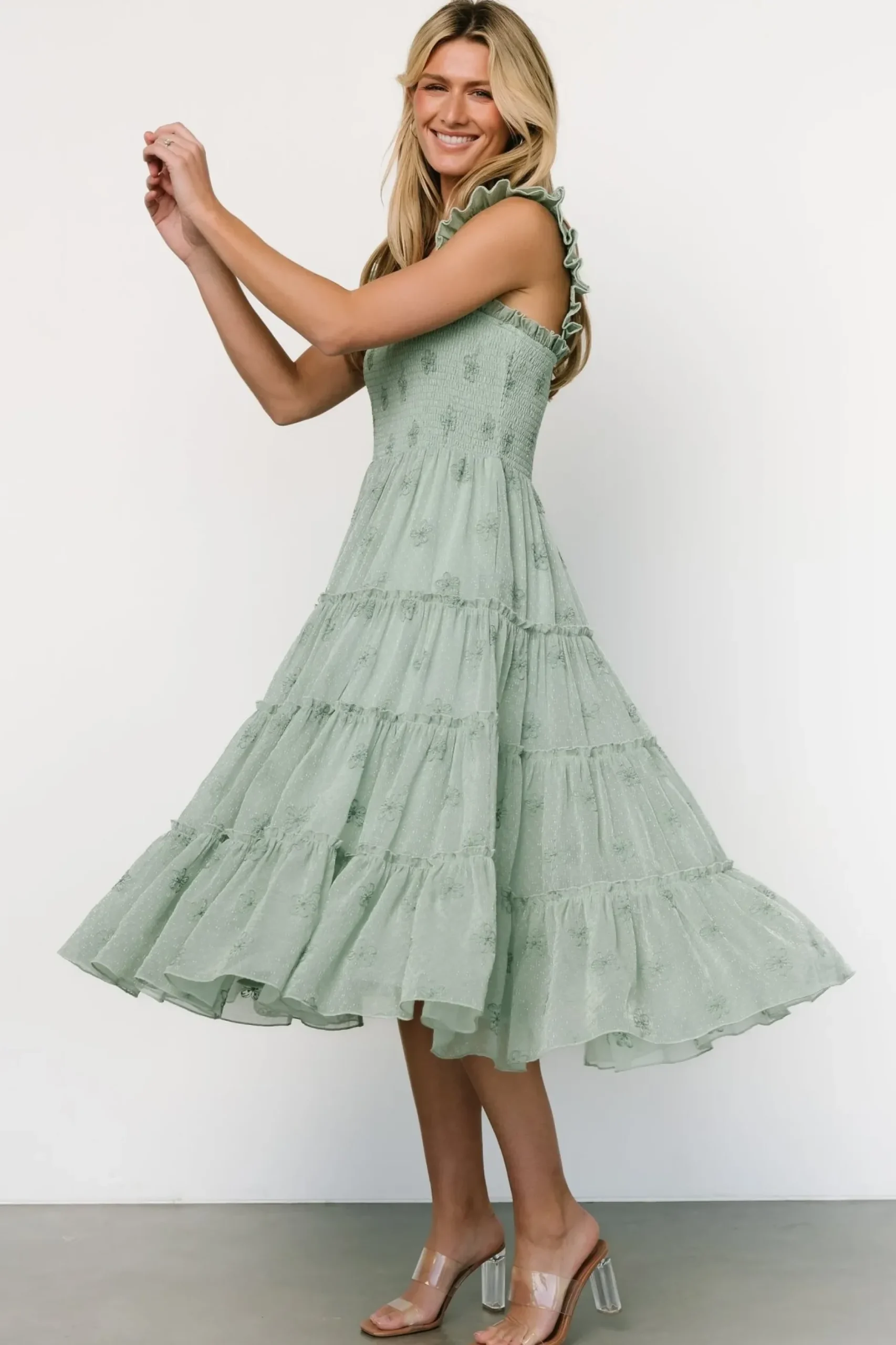 Baltic Born COMING SOON|Holland Embroidered Dress | Light Sage