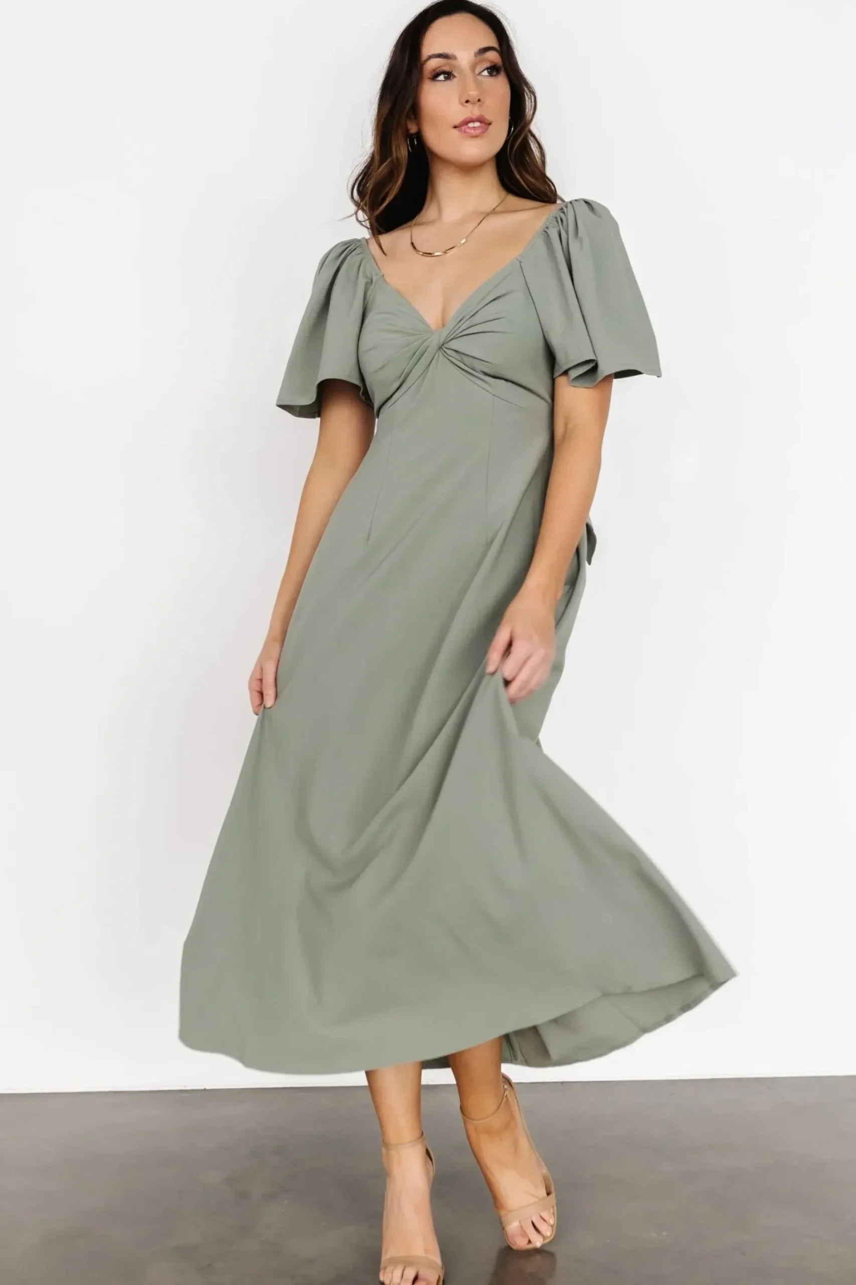 Baltic Born COMING SOON|Indie Back Tie Dress | Dusty Green