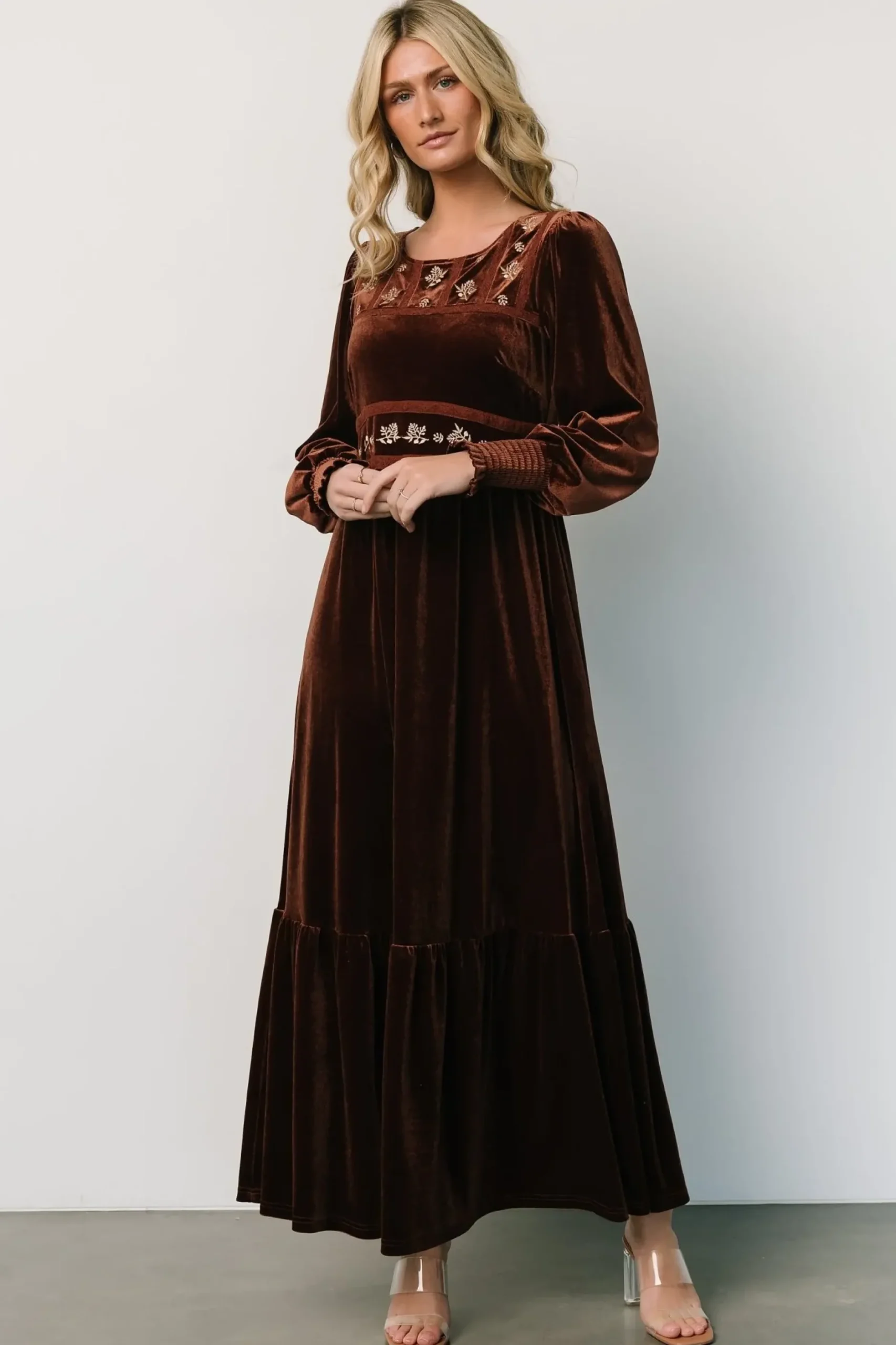 Baltic Born WINTER ESSENTIALS|Ingrid Velvet Maxi Dress | Chocolate