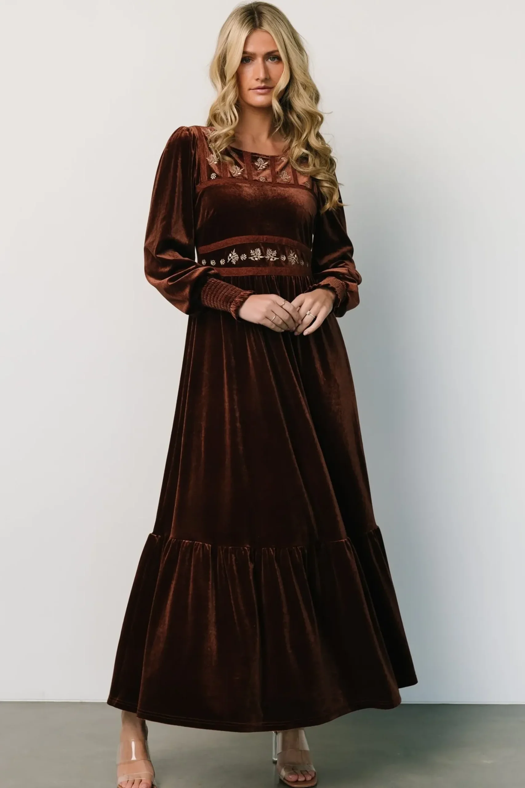 Baltic Born WINTER ESSENTIALS|Ingrid Velvet Maxi Dress | Chocolate
