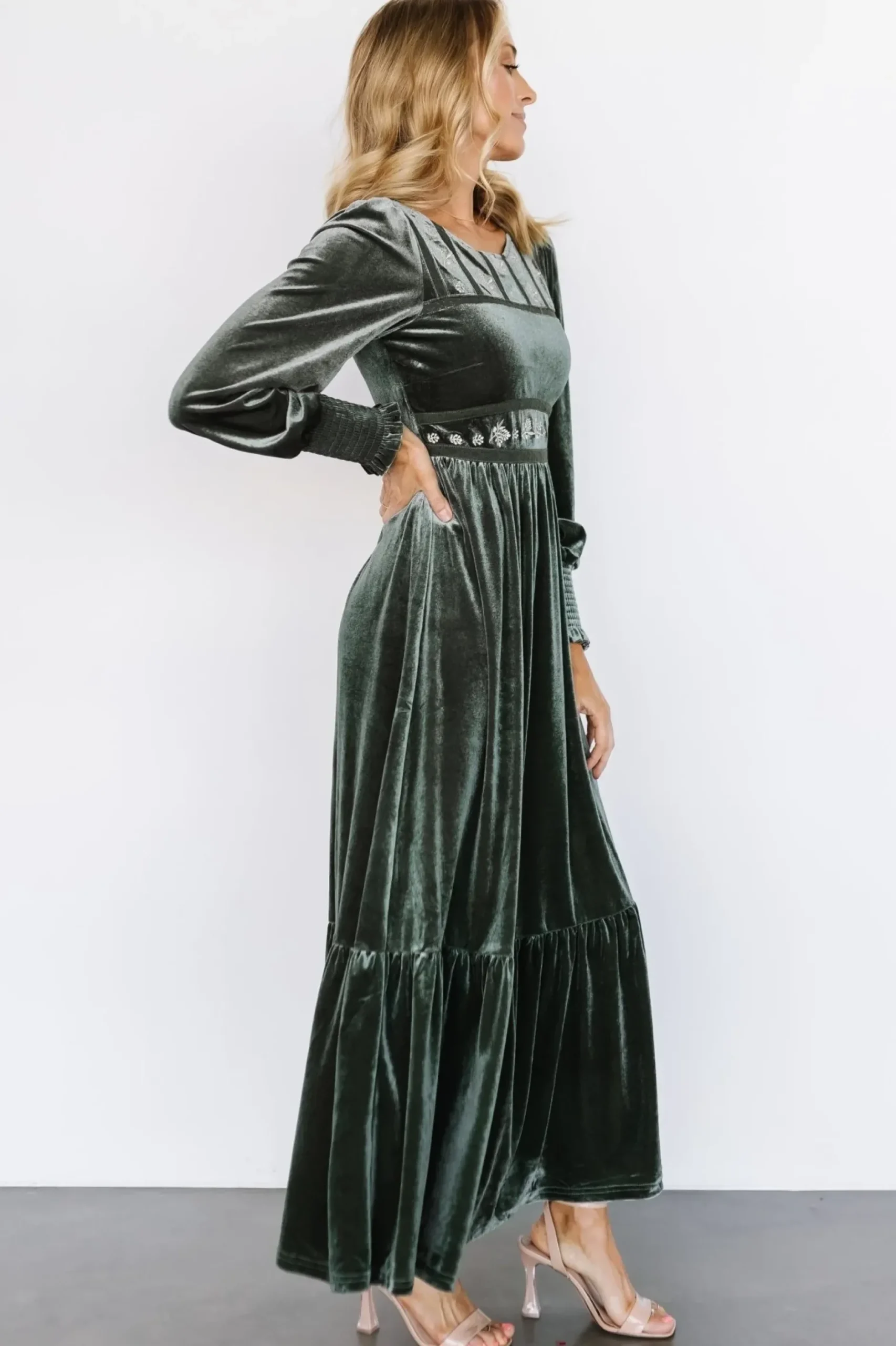 Baltic Born COMING SOON|Ingrid Velvet Maxi Dress | Eucalyptus