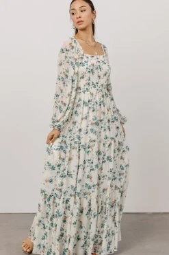 Baltic Born bump friendly|Isabela Smocked Maxi Dress | Ivory + Topaz Floral