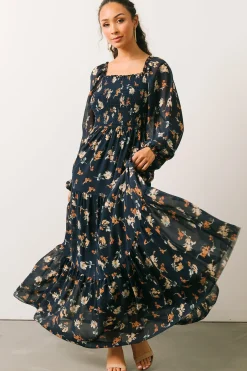 Baltic Born bump friendly|Isabela Smocked Maxi Dress | Navy Multi Floral