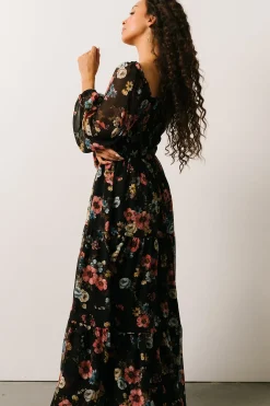Baltic Born bump friendly|Isabela Smocked Maxi Dress | Black Multi Floral