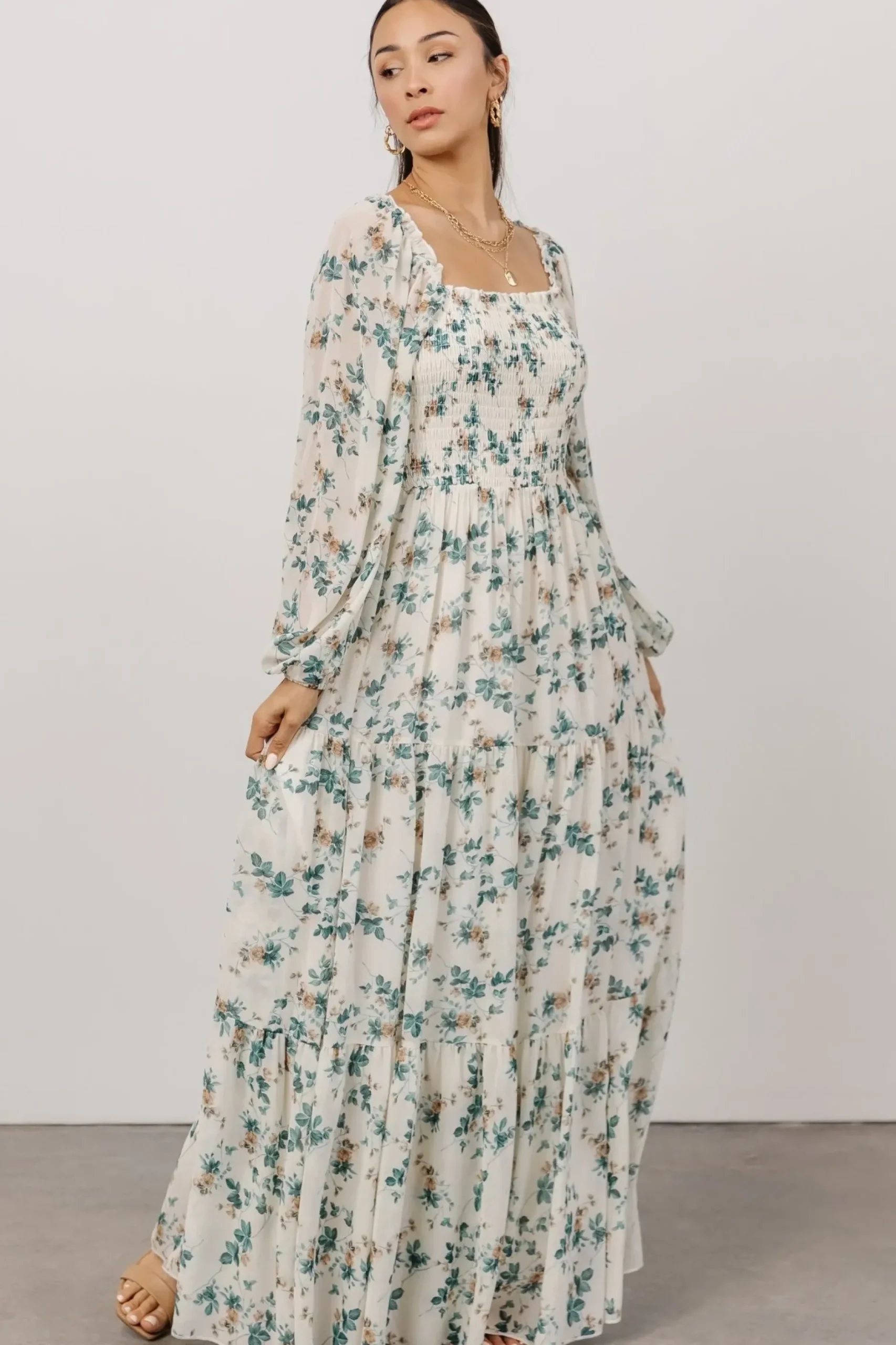 Baltic Born bump friendly|Isabela Smocked Maxi Dress | Black Multi Floral