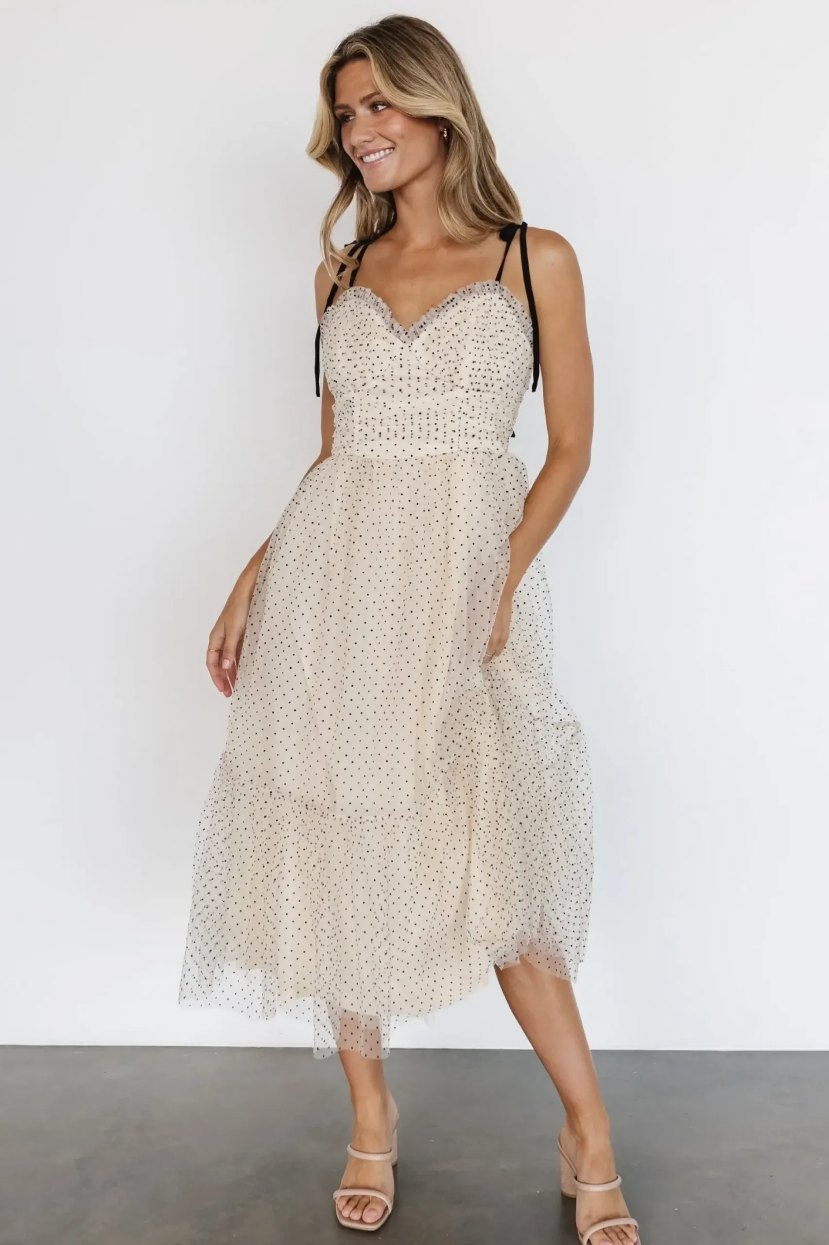 Baltic Born WEDDING SUITE|wedding guest|Izzy Tulle Midi Dress | Cream + Black