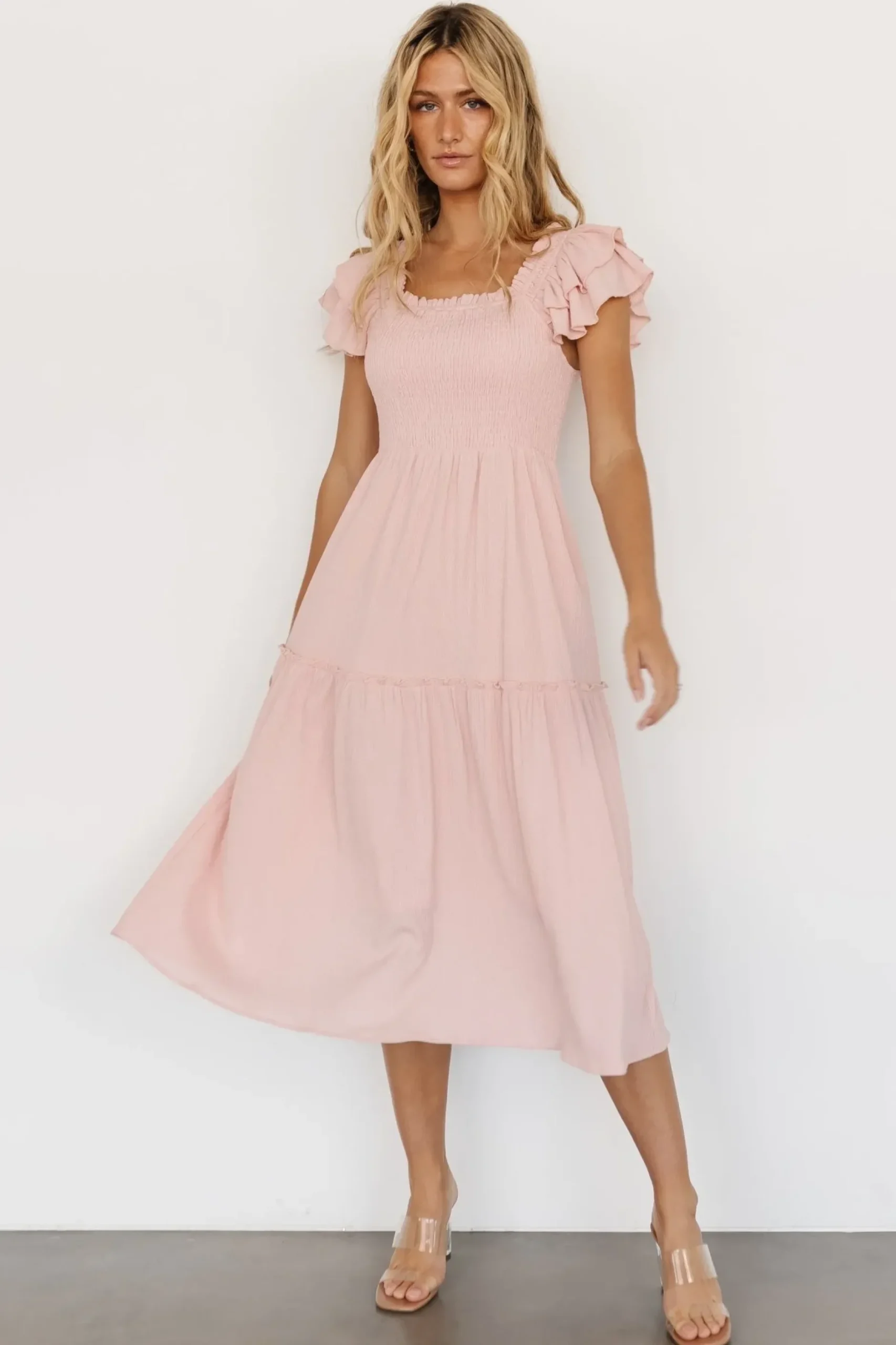 Baltic Born COMING SOON|Jacie Smocked Midi Dress | Blush