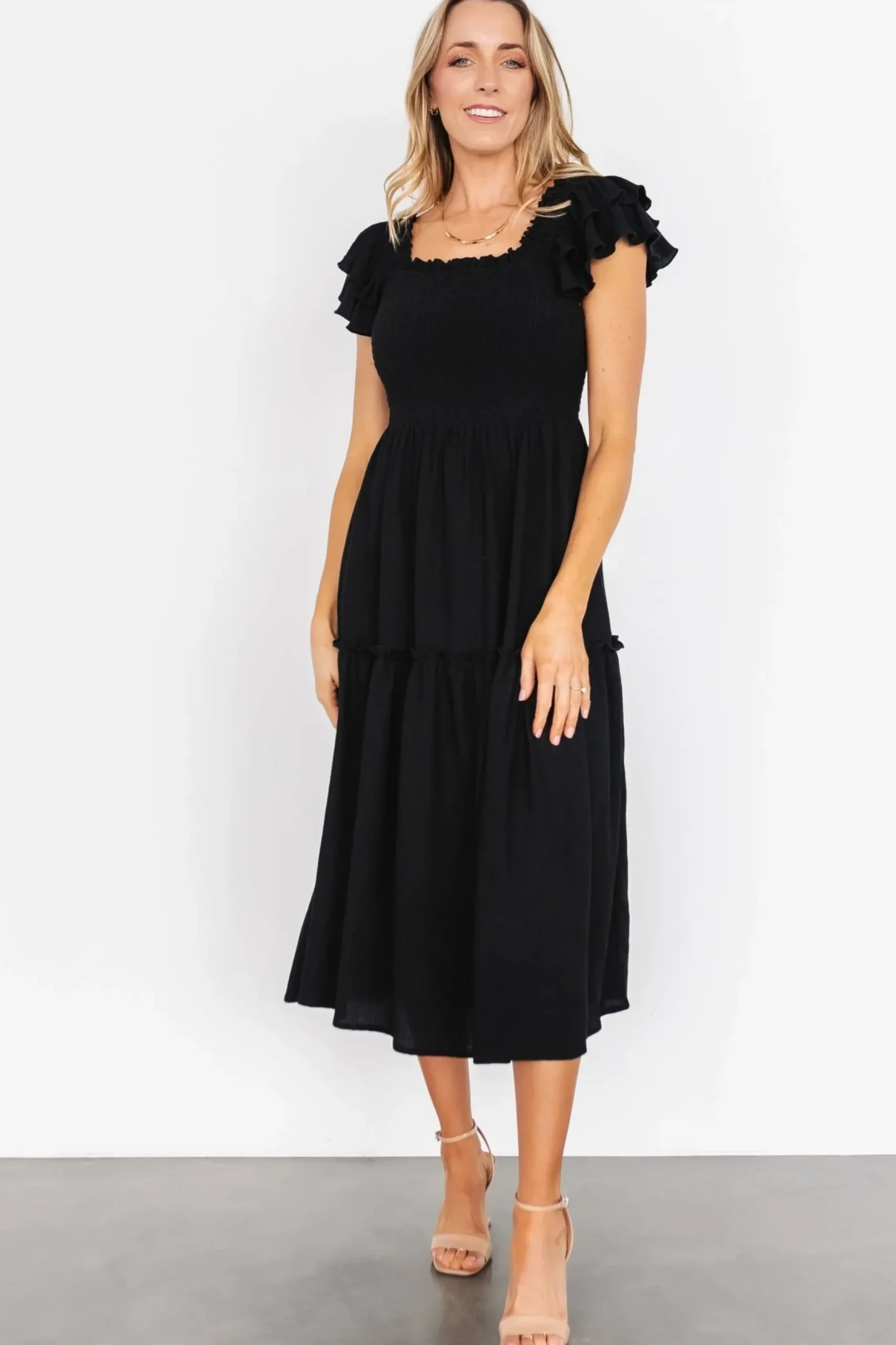 Baltic Born COMING SOON|Jacie Smocked Midi Dress | Black