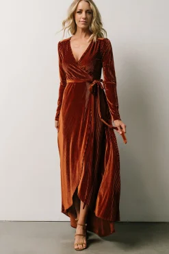 Baltic Born SALE|Jada Ribbed Velvet Wrap Dress | Copper