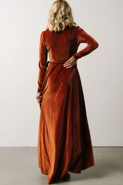 Baltic Born SALE|Jada Ribbed Velvet Wrap Dress | Copper