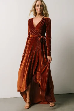 Baltic Born SALE|Jada Ribbed Velvet Wrap Dress | Copper