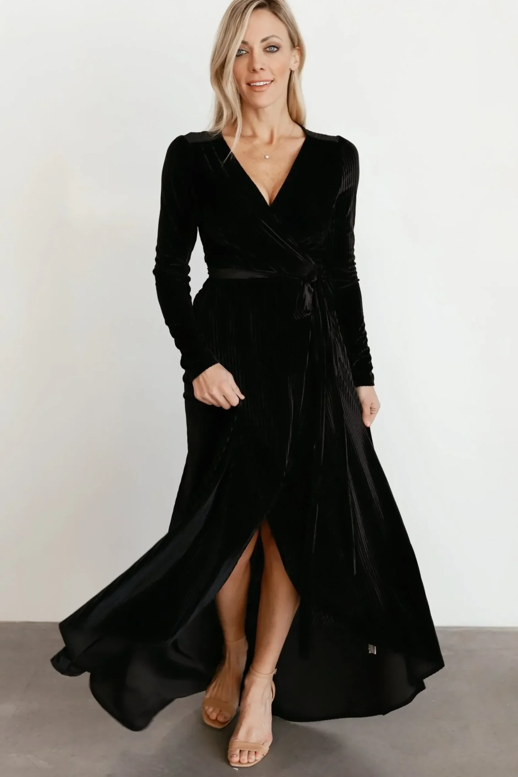 Baltic Born SALE|Jada Ribbed Velvet Wrap Dress | Black