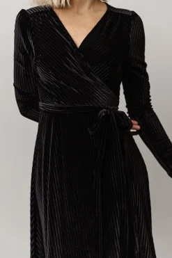 Baltic Born SALE|Jada Ribbed Velvet Wrap Dress | Black