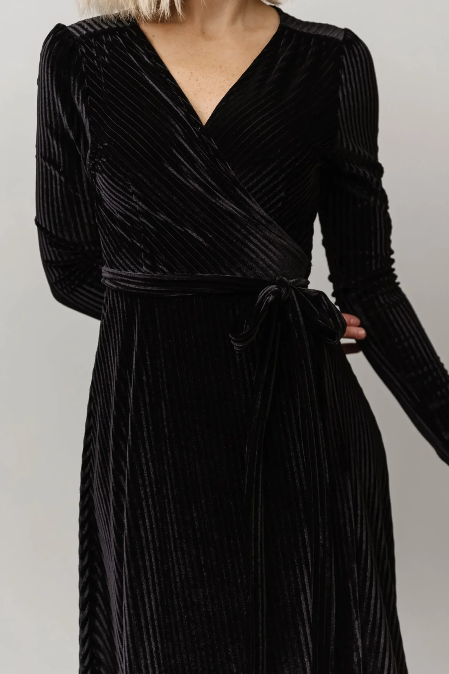 Baltic Born SALE|Jada Ribbed Velvet Wrap Dress | Black