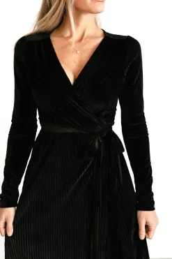 Baltic Born SALE|Jada Ribbed Velvet Wrap Dress | Black