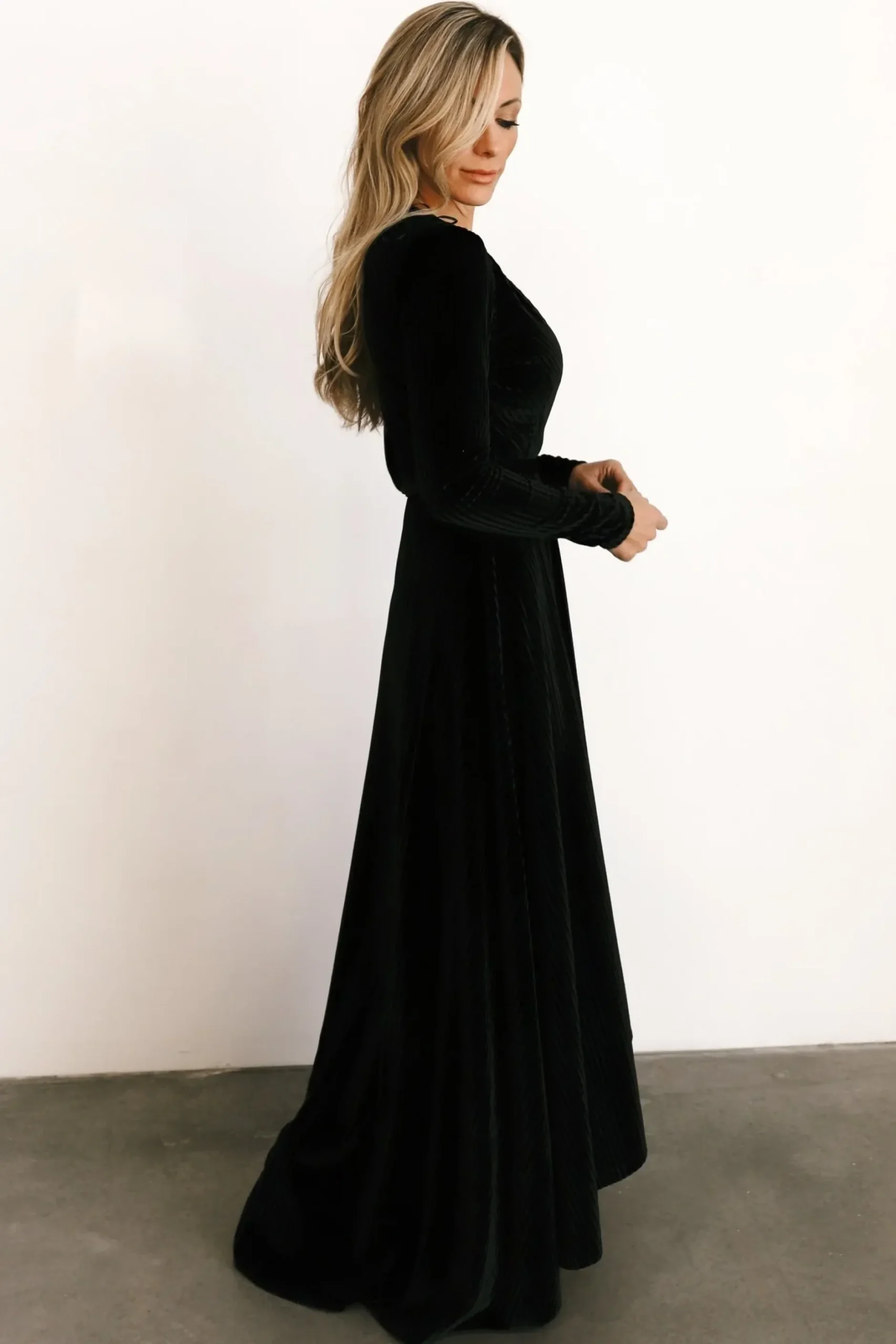 Baltic Born SALE|Jada Ribbed Velvet Wrap Dress | Black