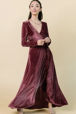 Baltic Born SALE|Jada Ribbed Velvet Wrap Dress | Dark Rose