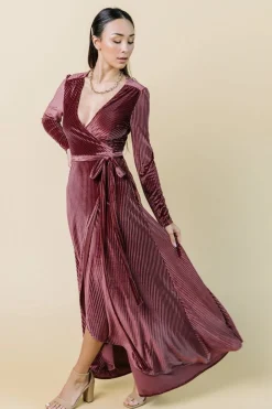 Baltic Born SALE|Jada Ribbed Velvet Wrap Dress | Dark Rose