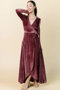 Baltic Born SALE|Jada Ribbed Velvet Wrap Dress | Dark Rose