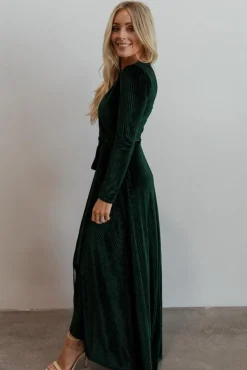 Baltic Born SALE|Jada Ribbed Velvet Wrap Dress | Emerald