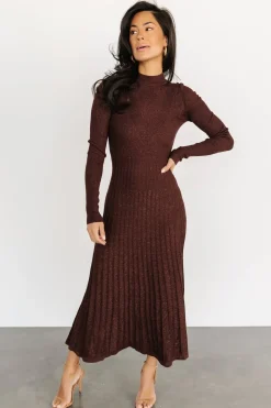 Baltic Born maxi dresses|bump friendly|Jamelia Pleated Sweater Dress | Brown + Gold