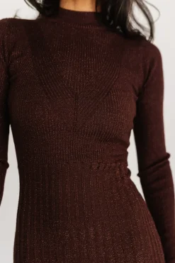 Baltic Born maxi dresses|bump friendly|Jamelia Pleated Sweater Dress | Brown + Gold