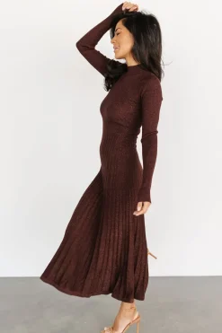Baltic Born maxi dresses|bump friendly|Jamelia Pleated Sweater Dress | Brown + Gold