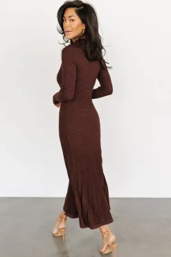 Baltic Born maxi dresses|bump friendly|Jamelia Pleated Sweater Dress | Brown + Gold