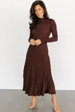 Baltic Born maxi dresses|bump friendly|Jamelia Pleated Sweater Dress | Brown + Gold