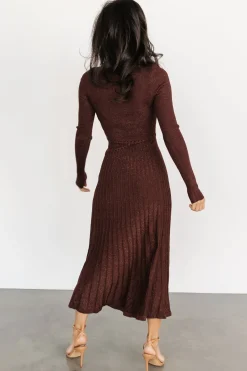 Baltic Born maxi dresses|bump friendly|Jamelia Pleated Sweater Dress | Brown + Gold