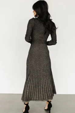 Baltic Born maxi dresses|bump friendly|Jamelia Pleated Sweater Dress | Black + Gold