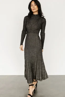 Baltic Born maxi dresses|bump friendly|Jamelia Pleated Sweater Dress | Black + Gold