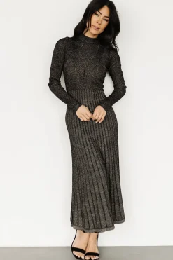Baltic Born maxi dresses|bump friendly|Jamelia Pleated Sweater Dress | Black + Gold