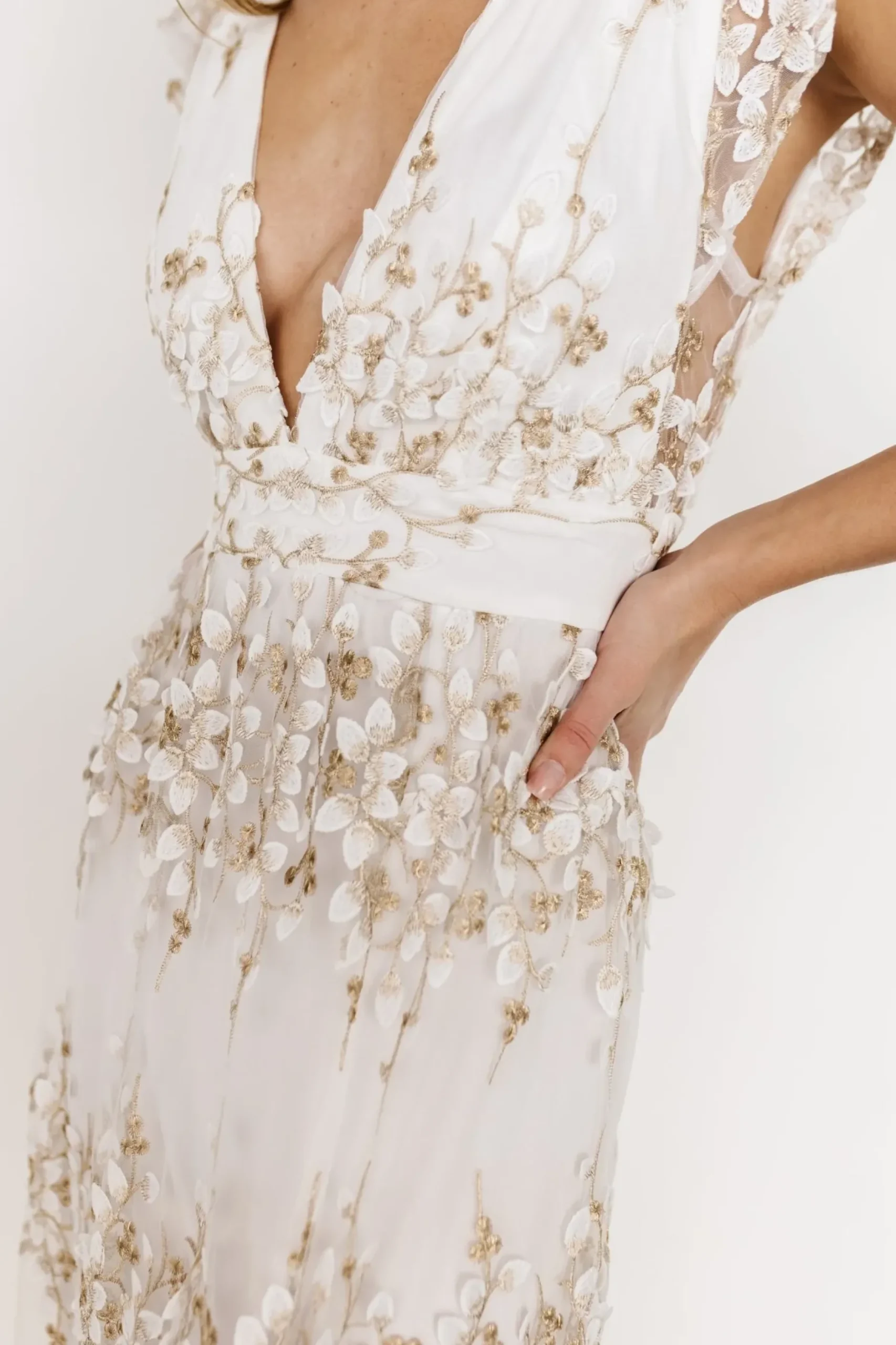 Baltic Born tulle styles|Jasmine Embossed Maxi Dress | White + Gold